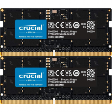 CRUCIAL Kit Memorie SO-DIMM Crucial CT2K64G56C46S5, 128 GB, DDR5-5600 MHz, CL 46, Dual Channel, Negru