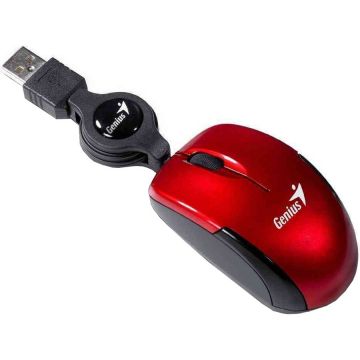 genius MOUSE Genius Micro Traveler V2, pt. PC sau NB, cu fir, USB, Optic, 1200 dpi, Butoane-scroll 3-1, Rosu, 31010125103