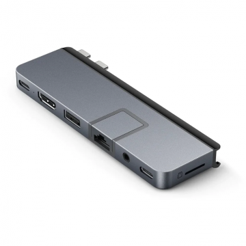 Hyper Hub 7-in-2 compatibil Hyper HyperDrive Dual USB-C cu adaptor extern USB-C universal, pentru toate dispozitivele Apple MB, Gri spatial