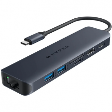 Hyper Hub USB-C Hyper HyperDrive EcoSmart Gen.2 7-in-1, 100W PD, 4K 60Hz HDMI, Gigabit Ethernet, Cititor Carduri