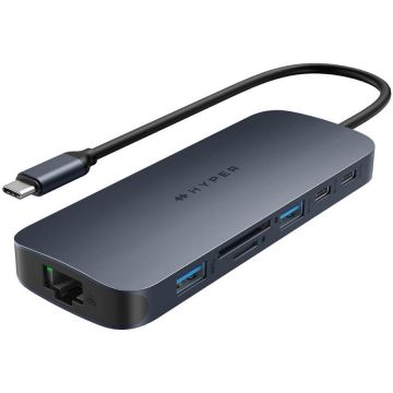 Hyper Hub USB-C Hyper HyperDrive Next HD4006GL, 11 Porturi, 2x HDMI 4K 60Hz, Gigabit Ethernet, USB 10Gbps, Card Reader, PD 140W