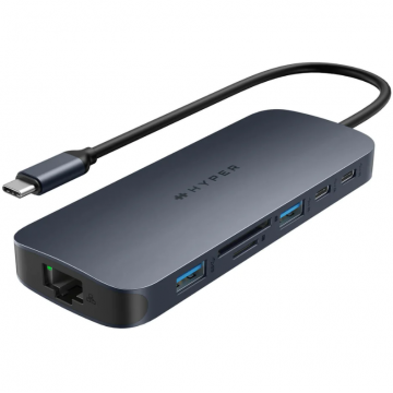 Hyper Hub USB-C universal 10-in-1, HyperDrive EcoSmart Gen.2 cu alimentare pass-thru PD3.1 de 140 W, Albastru