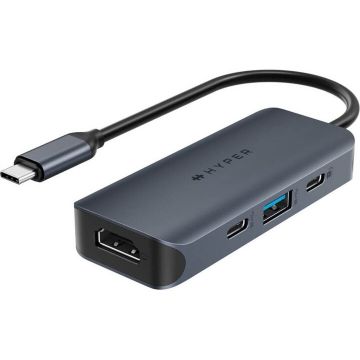 Hyper Hub USB-C universal 4-in-1, HyperDrive EcoSmart Gen.2 cu alimentare PD de 100 W, tip pass-thru, Albastru-Negru