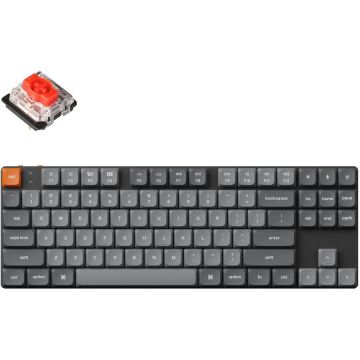 Keychron Tastatura Keychron K1 Max-H1, configuratie SUA, Gateron Low Profile 2.0 Mechanical Red, LED-uri RGB, 80%, PBT cu doua impulsuri, inlocuire la cald, 2,4 GHz, Bluetooth 5.1, USB-C, Negru