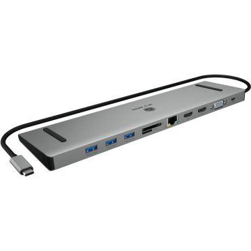 RAIDSONIC Docking Station ICY BOX IB-DK2106a-CPD, 11-in-1, USB-C, Power Delivery 100W, 3x USB 3.0, 2x HDMI, VGA, LAN Gigabit, Cititor carduri, Audio