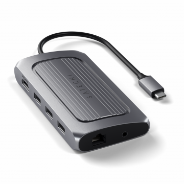 Satechi Adaptor multiport USB-4 Satechi Satechi 8K HDMI 1x8K HDMI/30Hz, USB-C PD 100W, Ethernet, 2xUSB-A 3.2, 1xUSB-A 2.0, Micro/SD, 3.5mm audio, Gri spatial