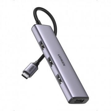Ugreen HUB extern Ugreen, CM473 porturi USB: USB 3.0 x 4, conectare prin USB Type-C, aluminiu, lungime 20 cm, gri