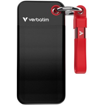 Verbatim SSD Extern Verbatim Pocket, 2 TB, USB-C 3.2 Gen 2 (10 Gbit/s), negru - rosu