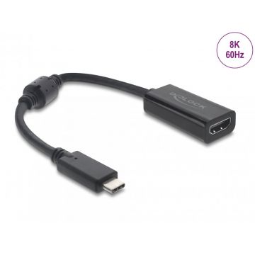 Adaptor USB Type C la HDMI (DP Alt Mode) T-M 8K60Hz/4K144Hz cu HDR/HDCP Negru, Delock 61085
