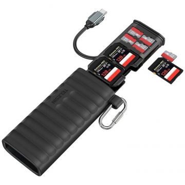 Card reader S6-MCR-01, USB-C, 312 Mbps, Spatiu de stocare 12 carduri de memorie, compatibil cu SD / TF/ NanoSIM, IP54, Negru