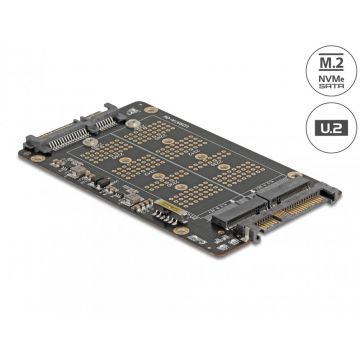 Convertor M.2 Key M NVMe SSD la U.2 si M.2 Key B SATA SSD la SATA, Delock 64354