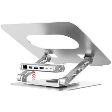 Stand Laptop Ajustatil + USB-C HDMI Hub D1109B01 PD 100W Aluminiu