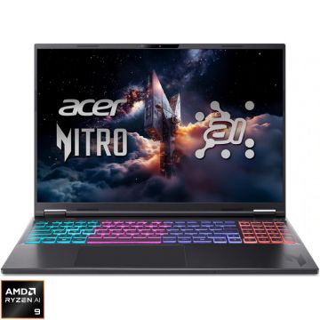 Laptop Acer Gaming 16'' Nitro 16S AI AN16S-61, WQXGA IPS 180Hz, Procesor AMD Ryzen™ AI 9 365 (24M Cache, up to 5.0 GHz), 32GB DDR5, 1TB SSD, GeForce RTX 5070 8GB, No OS, Obsidian Black