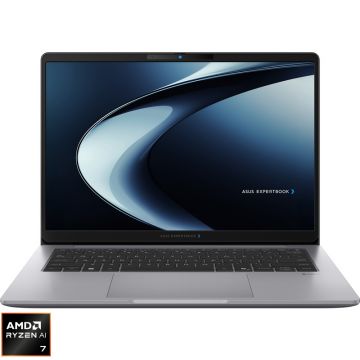 Laptop ASUS 14'' ExpertBook P3 PM3406CKA, WUXGA, Procesor AMD Ryzen™ Al 7 350 (16M Cache, up to 5.0 GHz), 16GB DDR5, 1TB SSD, AMD Radeon 860M, No OS, Misty Grey