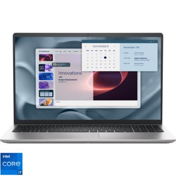 Laptop DELL 15.6'' Pro 15 Essential PV15250, FHD 120Hz, Procesor Intel® Core™ i7-1355U (12M Cache, up to 5.00 GHz), 16GB DDR5, 512GB SSD, Intel Integrated Graphics, Linux, Platinum Silver, 3Yr ProSupport