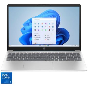 HP Laptop HP 15-fd0103nq, Intel Core 7 150U, 15.6 inch, RAM 16 GB, SSD 512 GB, Intel Graphics, Windows 11 Home, Argintiu