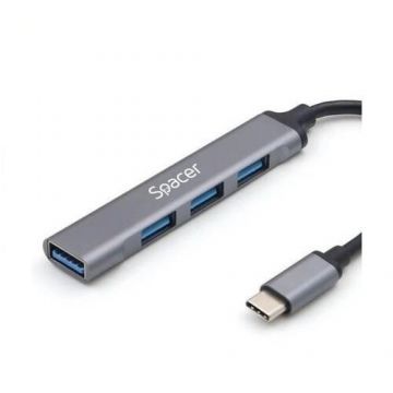 Hub Extern Porturi 1x USB 3.0 3x USB 2.0 Conectare prin TYPE-C Cablu 1M Argintiu