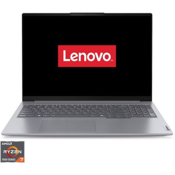 Lenovo Laptop Lenovo ThinkBook 16 G7 ARP, 16 inch, WUXGA IPS, Procesor AMD Ryzen™ 7 7735HS (16M Cache, pana la 4.75 GHz), 16GB DDR5, 512GB SSD, AMD Radeon 680M, No OS, Gri