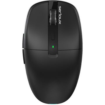 Serioux Mouse wireless Serioux AirFlow, receptor dual USB-A +Type-C, LED, Bluetooth, ABS, click silentios L/R, 1600 DPI, acumulator 500mAh, Negru