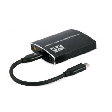 Adaptor Gembird 1x USB-C Male - 2x HDMI Female, Negru