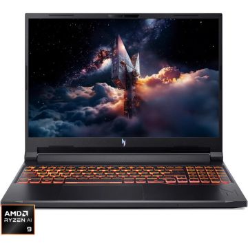 Acer Laptop Acer Gaming 16'' Nitro V16 AI ANV16-61, WUXGA IPS 180Hz, Procesor AMD Ryzen™ AI 9 365, 32GB DDR5, 1TB SSD, GeForce RTX 5070 8GB, No OS, Negru