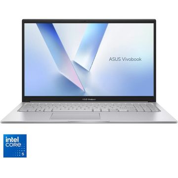 Asus Laptop ASUS Vivobook 15 A1504VA, Procesor Intel® Core™ 5 120U, Display 15.6'' Full HD, IPS, 16GB DDR5 RAM, 512GB SSD, Placa video Intel® Graphics, No OS, Cool Silver