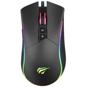 HAVIT Mouse gaming, Havit, GAMENOTE MS1001S RGB, pentru dreptaci, USB-A, 800-4800 DPI, Negru