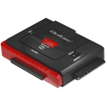 QOLTEC Adaptor Usb 3.0 La Ide Sata Iii, Qoltec, 50645, Standard: Usb 3.0, Viteza De Transfer: 5 Gb/S, Tip Carcasa: Extern, Lungime Cablu: 0.5 m, Dimensiuni: 70 x 100 x 15 mm, Negru, Rosu