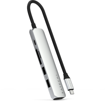 Satechi HUB USB Satechi Slim 6-in-1 ST-P6SS, USB-C PD 100 W, HDMI 4K, USB-A 3.2, USB-A 2.0, USB Type-C, Gigabit Ethernet, Argintiu