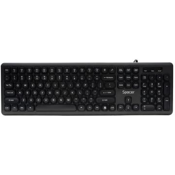 spacer Tastatura Spacer SPKB-LWP-03, cu fir USB, 104 taste, silentioasa, design cu profil redus al tastelor, cu varf de deget, Negru