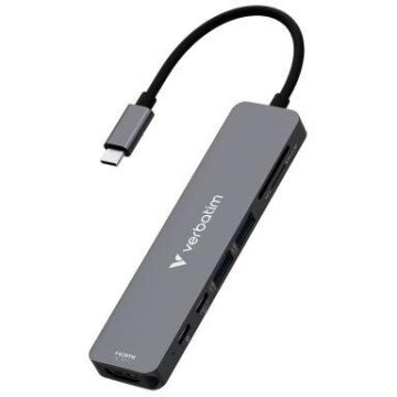 Verbatim Hub USB Verbatim 7-in-1 USB-C Hub 32158, USB 3.2 Gen 1, HDMI 4K, Cititor carduri, Power Delivery 100W