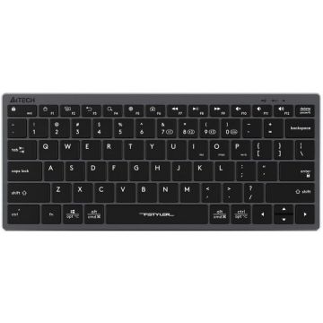 A4tech Tastatura wireless A4tech FStyler FBX51C, Ultra-subtire, 17 mm grosime, 2.4GHz, Bluetooth, USB-C, Gri
