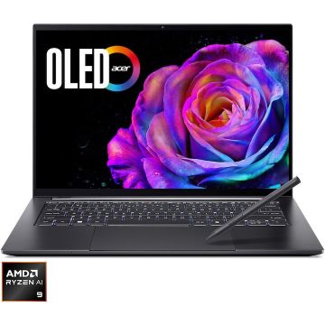 Acer Laptop Acer Swift X 14 AI OLED SFX14-61G-R7VY, procesor AMD Ryzen™ AI 9 365, 14.5 2.8K, OLED, 120Hz, Touch, 32GB LPDDR5X RAM, 1TB SSD, NVIDIA® GeForce RTX™ 5070 8GB GDDR7, Windows 11 Home, Titan Gri