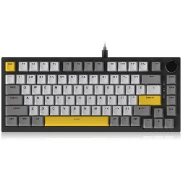 Ajazz Tastatura mecanica de gaming Ajazz AK820 - Moon Switches, Lineara, cu fir, RGB, Negru-Gri-Alb-Galben