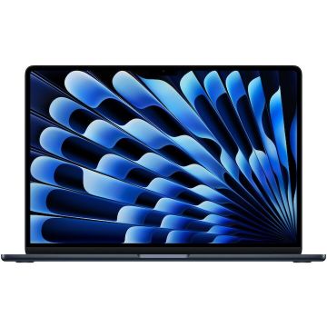 Apple Laptop Apple MacBook Air 15.3 cu procesor Apple M5, 10 nuclee CPU, 10 nuclee GPU, 16 nuclee Neural Engine, 32GB RAM, 512GB SSD, Negru, Tastatura Internationala