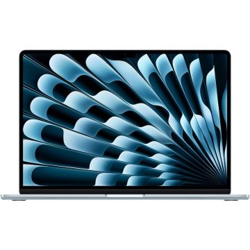 Apple Laptop Apple MacBook Air 15'' cu procesor Apple M5, Display 15.3 2.8K, 10 nuclee CPU, 10 nuclee GPU, 24GB RAM, 1TB SSD, Sky Blue, Tastatura Internationala