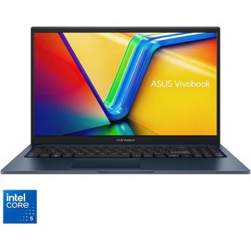 Asus Laptop ASUS Vivobook 15 A1504VA cu procesor Intel® Core™ 5 120U pana la 5.0GHz, Display 15.6'', Full HD, IPS, 8GB DDR5, 512GB SSD, Placa video Intel® Graphics, No OS, Quiet Blue