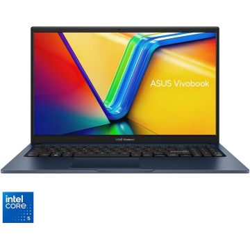 Asus Laptop ASUS Vivobook 15 A1504VA cu procesor Intel® Core™ 5 120U pana la 5.0GHz, Display 15.6'', Full HD, IPS, RAM 16GB DDR5, 512GB SSD, Placa grafica Intel® Graphics, No OS, Quiet Blue