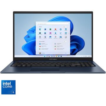 Asus Laptop ASUS Vivobook 15 A1504VA cu procesor Intel® Core™ 5 120U pana la 5.0GHz, Display 15.6'', Full HD, IPS, RAM 16GB DDR5, 512GB SSD, Plava video Intel® Graphics, Windows 11 Home, Quiet Blue