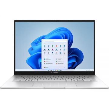 Asus Laptop Asus ZenBook 14, 14 inch 2880 x 1800 OLED, Intel Core Ultra 9 285H, 32 GB LPDDR5x, 1 TB SSD, Intel Graphics, Argintiu