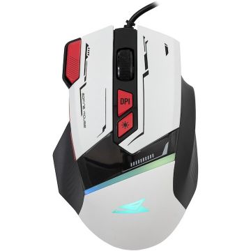 BARRACUDA Mouse Gaming cu fir Barracuda MANTA, 12.800 DPI, 1.000Hz, 100IPS, 20G, Chipset INSTANT 825, Switch-uri HUANO, Butoane Programabile, RGB LED, Cablu 1.5m, Alb