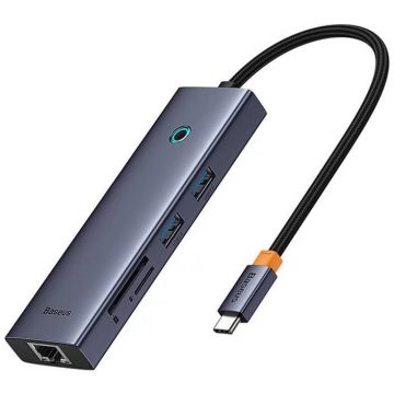 BASEUS Hub Baseus UltraJoy 7-in-1, USB-C la HDMI4K@60Hz, 2xUSB 3.0, 1xPD, 1xRJ45, 1xSD, 1xTF3.0, 100W, Gri