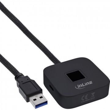 Cititor amprenta USB-A + HUB USB-A + USB type C 1.5m Negru, InLine IL41360S