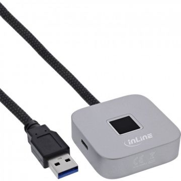 Cititor amprenta USB-A + HUB USB-A + USB type C 1.5m Silver, InLine IL41360K