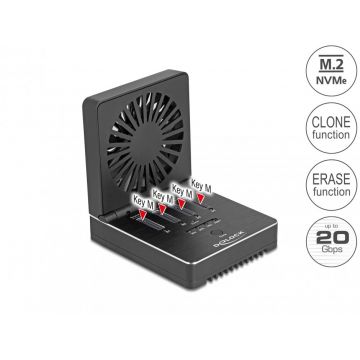 Docking station USB 20 Gbps pentru 4 x M.2 NVMe PCIe SSD cu functie Clona/Erase, Delock 64352
