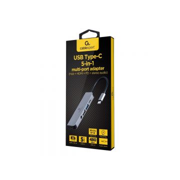 Gembird A CM COMBO5 02 - Adapter USB C 5 in 1, HDMI 4K, PD 87W, USB 3.1, USB 2.0, Audio 3.5mm