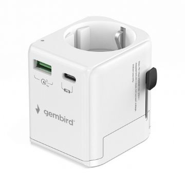 GEMBIRD Adaptor de calatorie GEMBIRD TPA-EU1A1C20-01-W, 20W PD, 1x USB-C, 1x USB-A, Alb