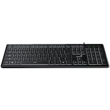 genius Tastatura GENIUS, cu fir, USB, Multimedia, 104 taste + 12 taste multimedia, Negru, SlimStar 820 31310055400