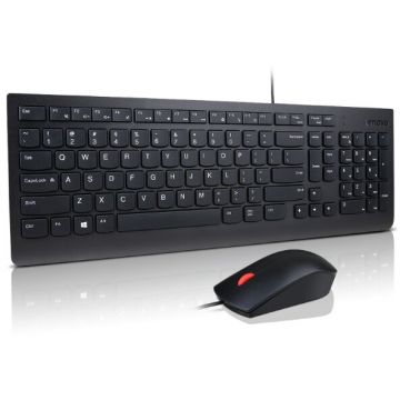 Lenovo Kit Tastatura si Mouse Lenovo Essential Wired Combo, USB, Negru, Full-size