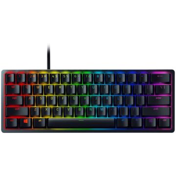 Razer Tastatura de gaming Razer Huntsman Mini, 60% optica, switch violet, design nordic, cu fir, Negru